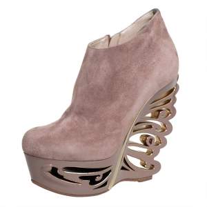 Le Silla Beige Suede Butterfly Wedge Booties Size 38