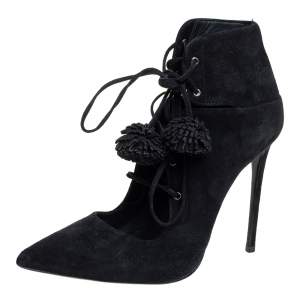 Le Silla Black Suede Lace Up Pointed Toe Ankle Booties Size 36.5