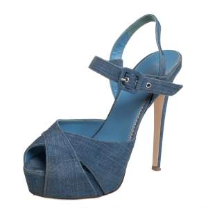 Le Silla Blue Denim Platform Sandals Size 38