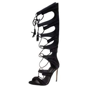 Le Silla Black Suede Gladiator Sandals Size 38