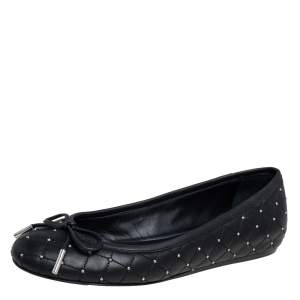 Le Silla Black Quilted Leather Studded Ballet Flats Size 36