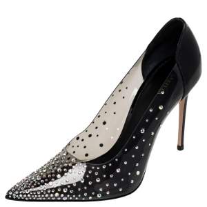 Pre Owned Le Silla Black/Clear PVC And Patent Leather Nicole Crystal Embellished Stiletto Pumps Size 38