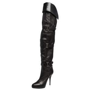 Pre Owned Le Silla Black Leather Over Knee Length Boots Size 40