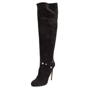 Le Silla Black Suede Studded Knee Length Boots Size 39