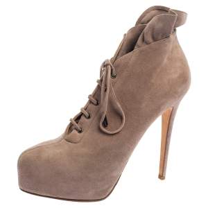 Le Silla Grey Suede Pointed Toe Lace Up Ankle Boots Size 38.5