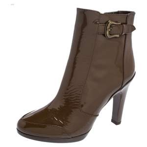 Fendi Brown Patent Leather Ankle Boots Size 39.5