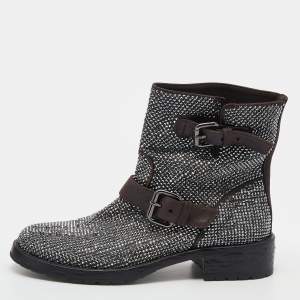 Le Silla Brown Embellished Leather Boots Size 37.5