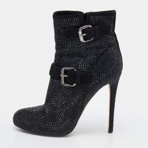 Le Silla Black Suede Embellished Ankle Boots Size 38