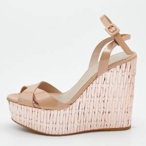 Le Silla Beige Leather Ankle Strap Platform Sandals Size 38.5