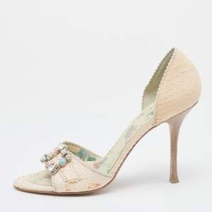 Le Silla Pale Pink Python Leather Embellished D'orsay Open Toe Pumps Size 39