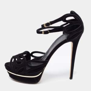 Le Silla Black Cut-Out Suede Ankle Strap Platform Sandals Size 41