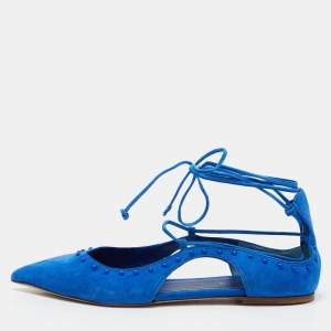 Le Silla Blue Suede Ankle Wrap Ballet Flats Size 37.5