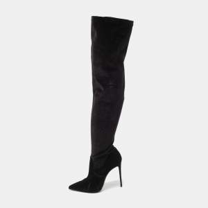Le Silla Black Velvet Pointed Toe Knee Length Boots Size 38