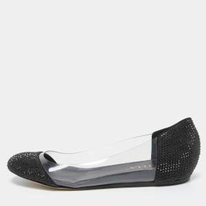 Le Silla Black Crystal Embellished Leather and PVC Ballet Flats Size 38.5