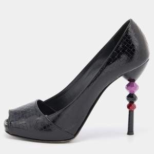 Le Silla Black Leather Peep Toe Pumps Size 38