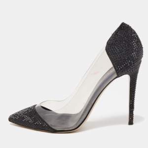 Le Silla Black Crystal Embellished Leather and PVC Pointed Toe Pumps Size 40