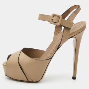Le Silla Beige Leather Platform Ankle Strap Sandals Size 37
