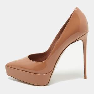 Le Silla Beige Patent Leather Uma Platform Pumps Size 38