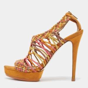 Le Silla Multicolor Suede Woven Platform Sandals Size 36.5