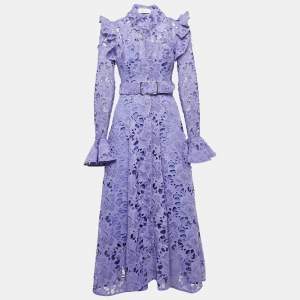 Leo Lin Lavender Floral Pattern Lace Ruffled Aliyah Midi Dress S