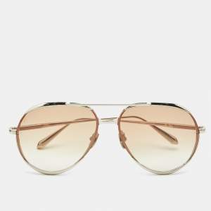 Pre Owned Linda Farrow Gold Tone/Brown Gradient Matisse Aviator Sunglasses