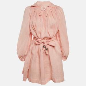 مملوكة مسبقًا Lisa Marie Fernandez Light Orange Linen Puff Sleeve Mini Dress S