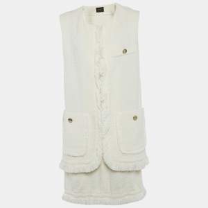Pre Owned Liu Jo Off-White Boucle Sleeveless Jacket and Skirt Set M