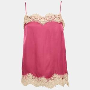 Pre Owned Liu Jo Pink Satin Lace Trim Cami Top S