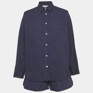مملوكة مسبقًا LMND Navy Blue Cotton Chiara Classic Shirt & Shorts Set M/S