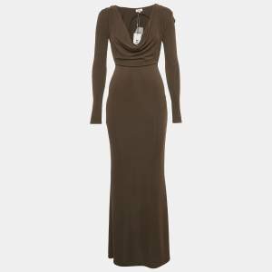 Pre Owned Loba Chocolate Brown Jersey Backless Hooded Jacinta Maxi Dress XS   