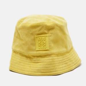 مملوكة مسبقًا Loewe Yellow Cotton Corduroy Anagram Patch Bucket Hat Size 58