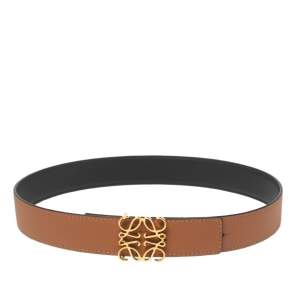 Pre Owned Loewe Tan/Black Leather Anagram Buckle Reversible Belt 75CM