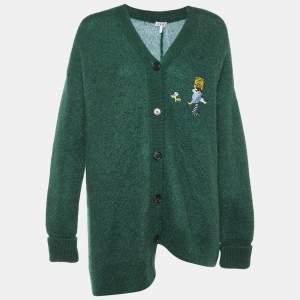 Loewe Green Embroidered Mohair Blend Asymmetric Oversized Cardigan XS