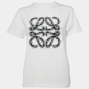 Loewe White Pixelated Anagram Embroidery Cotton Crew Neck T-Shirt S