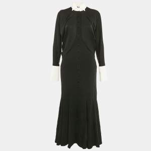 Loewe Black Crepe Button Front Faux Cape Long Dress S