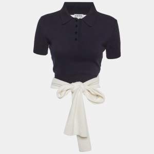 Pre Owned Loewe Blue/White Knit Wrap Polo Top S