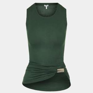 مملوكة مسبقًا Loewe Green Logo Clasp Rib Knit Draped Tank Top XS