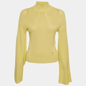 Pre Owned Loewe Yellow Knit Bell Sleeve Turtle Neck Sweater XS