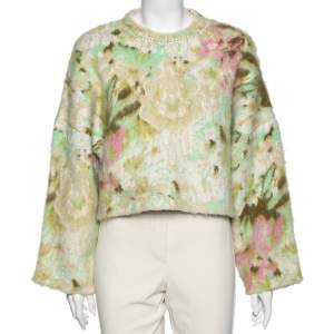 Pre Owned Loewe Multicolored Jacquard Wool & Mohair Cropped Sweater XS