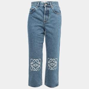 Loewe Blue Washed Denim Cut-Out Detail Anagram Cropped jeans S Waist 28"