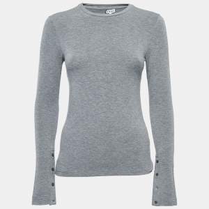 Loewe Grey Jersey Knit Embroidered Long Sleeve T-Shirt S