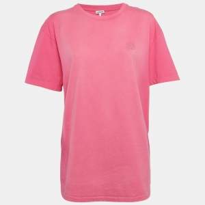 Pre Owned Loewe Pink Anagram Embroidered Cotton Knit Faded T-Shirt L