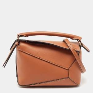 Loewe Brown Leather Mini Puzzle Shoulder Bag