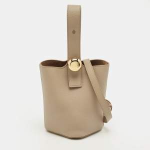 Pre Owned Loewe Beige Leather Mini Pebble Bucket Bag