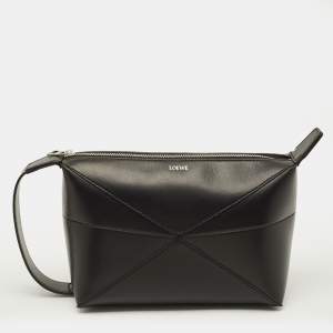Pre Owned Loewe Puzzle Black Leather Make-Up Bag