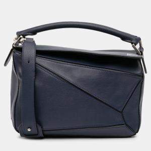 Pre Owned Loewe Blue Small Calfskin Puzzle Satchel