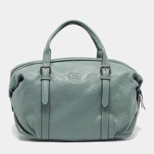 Pre Owned Loewe Canela 35 Mint Green Embossed Leather Satchel
