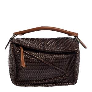 Pre Owned Loewe Brown Leather Woven Puzzle Shoulder Bag