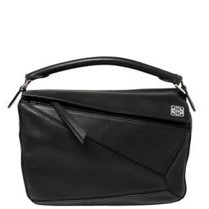 Loewe Black Leather Medium Puzzle Top Handle Bag