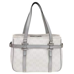 Pre Owned Loewe White/Grey Anagram PVC and Leather Tote